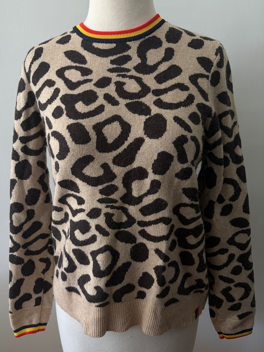 KULE Beige and Black Leopard Print Crewneck Sweater